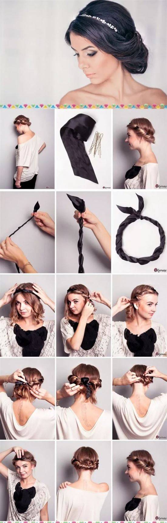 Как сделать прическу в греческом стиле с повязкой на длинные волосы пошагово