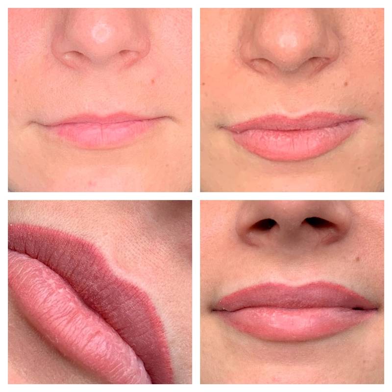 Перманент губ пудровое напыление фото до и после