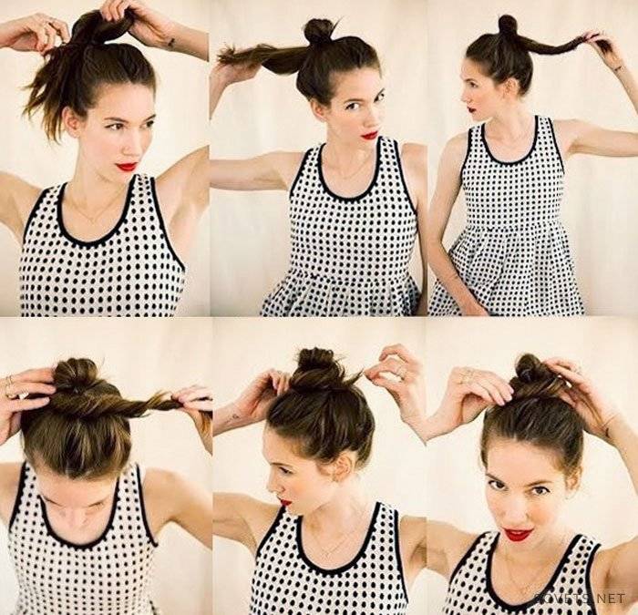 Как сделать пучок на голове с помощью резинки на длинные волосы без бублика