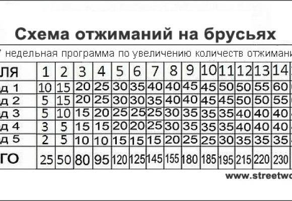 Схема подтягиваний на турнике для увеличения количества подтягиваний на турнике